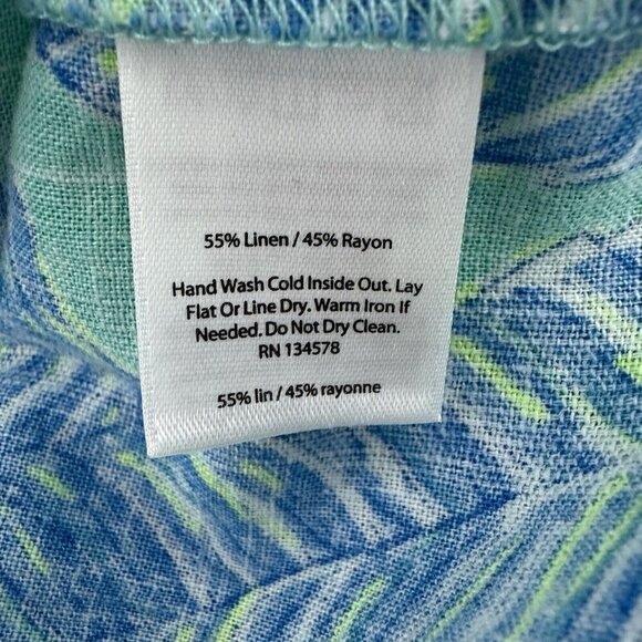 Vineyard Vines Off the Shoulder Dress Size XS Linen Blend Blue Green Palm Print - Picture 5 of 9